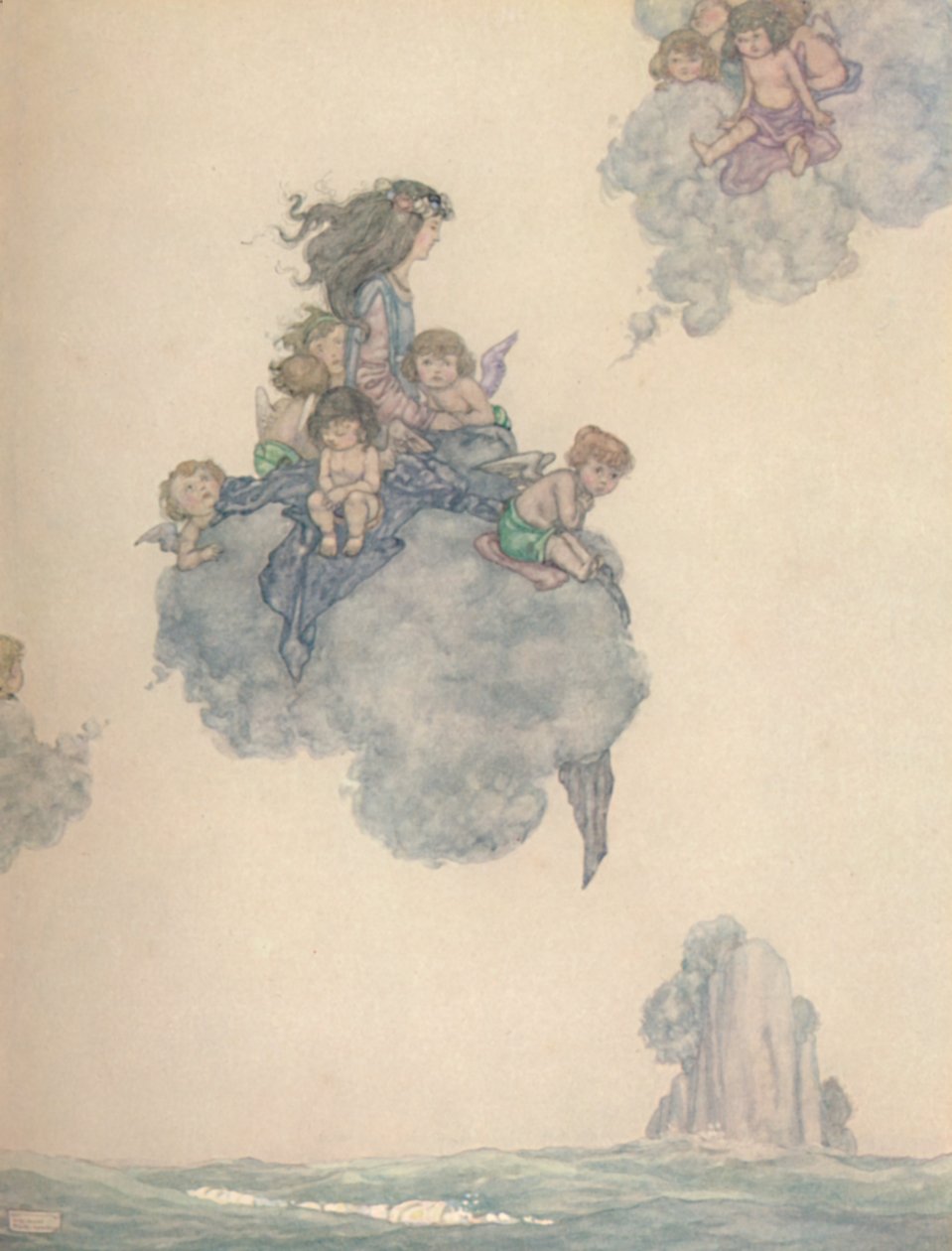 残りの空気の子供たちと一緒に、バラ色の雲、c1930の上空を舞い上がった 作： ウィリアムヒースロビンソン