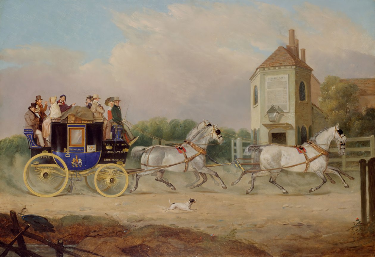 Stourbridge to Birmingham Royal Mail Coach、1842年。   作： WJプリングル