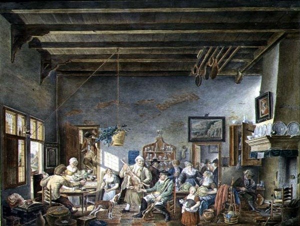 オランダの居酒屋のインテリア（Johannes Petrus van Horstockの絵の後）（1745-1825）1824年（水彩・紙） 作： W.ヤンセンス