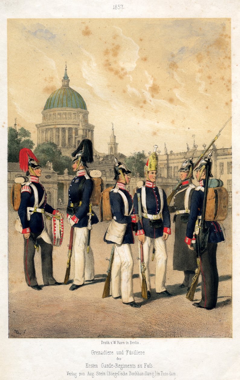 プロイセン軍の擲弾兵とフュージリアー、1857年。 作： Wグレイン