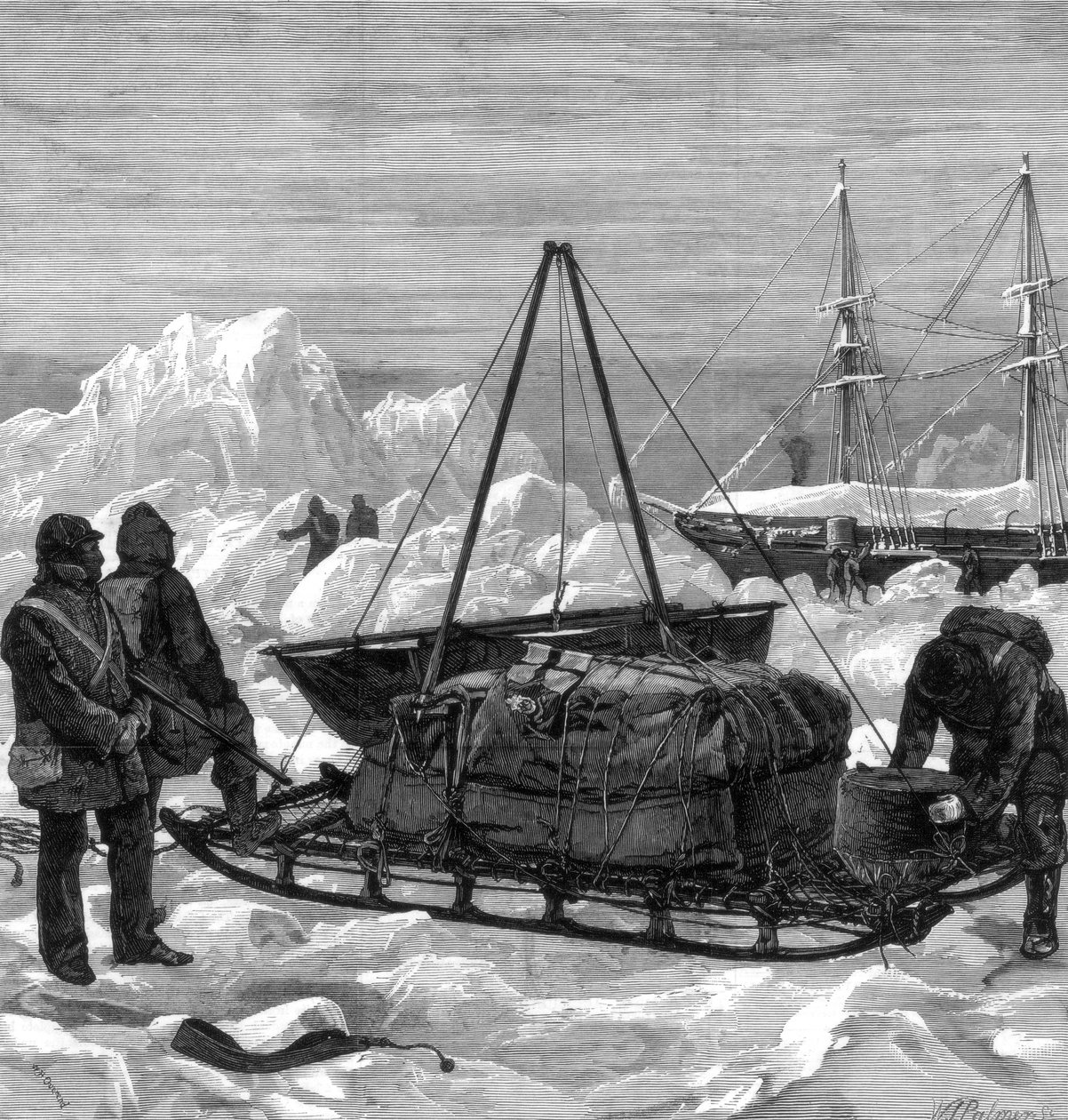 北極圏でのそり旅行の開始に向けて、1875年。 作： W.パーマー