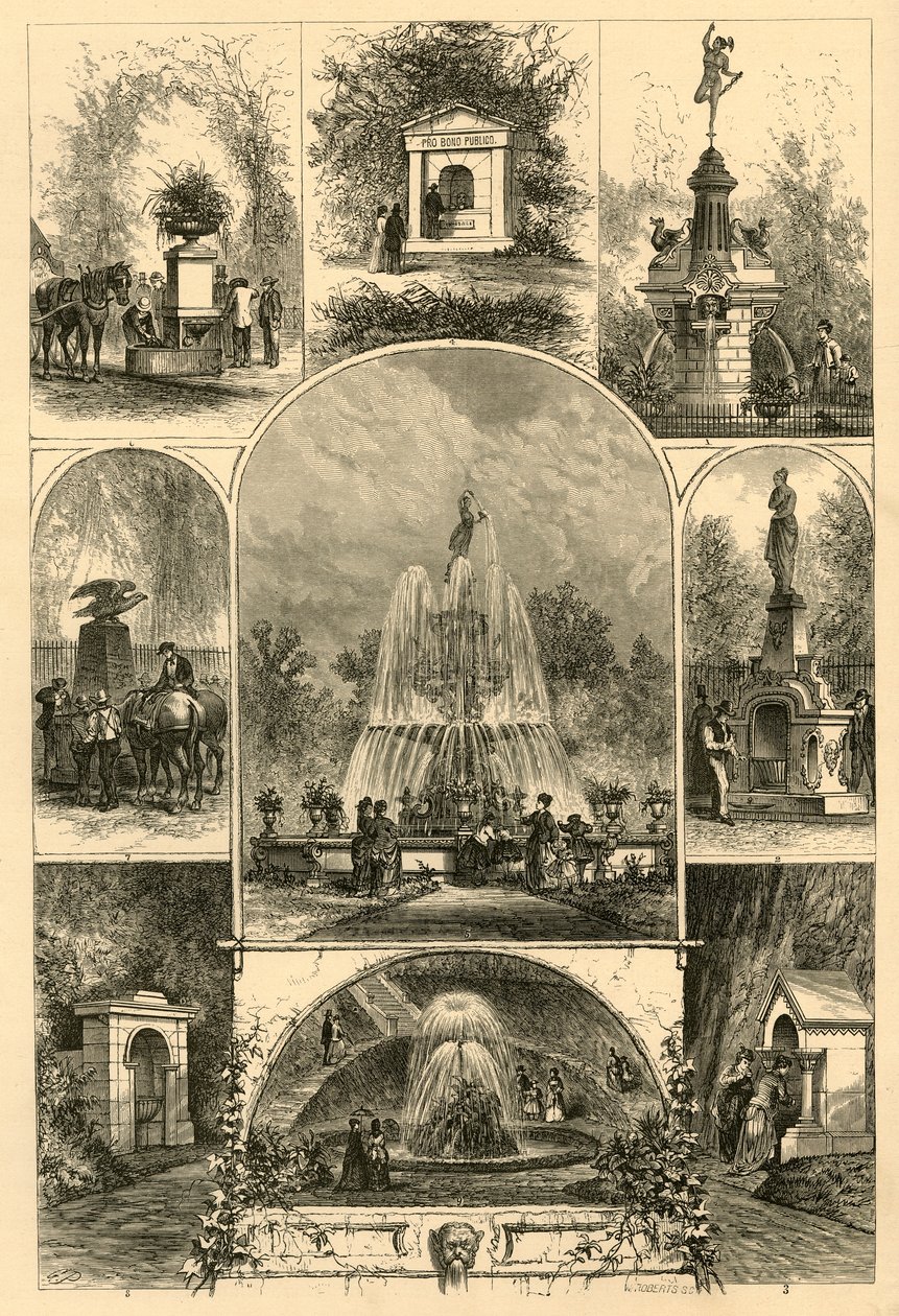 フィラデルフィアの噴水」、1874年。   作： W.ロバーツ
