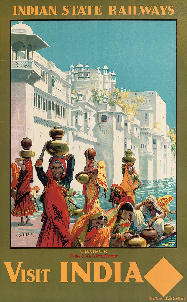 インド国営鉄道の広告ポスター、インド、ウダイプールをご覧ください