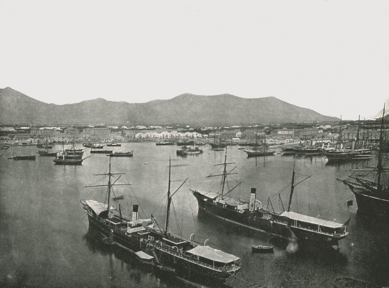 港の概観、パレルモ、シチリア島、イタリア、1895年。 作： W and S Ltd