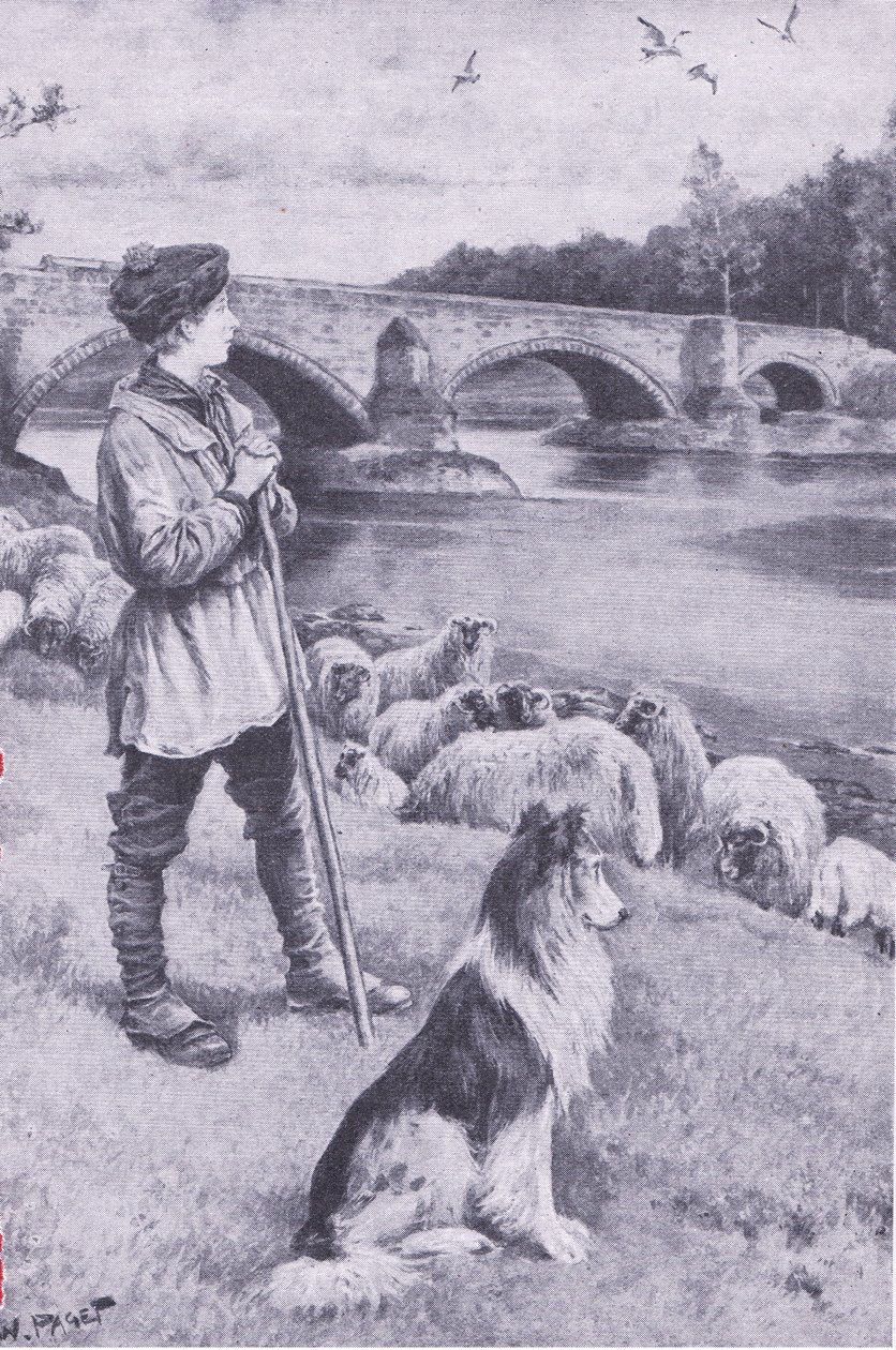 羊飼いの少年ジョン・レニーの想像力をかきたてるマッセルバーグの古いローマ橋（1922年発行の「My Magazine」より）。 作： クジラパジェット