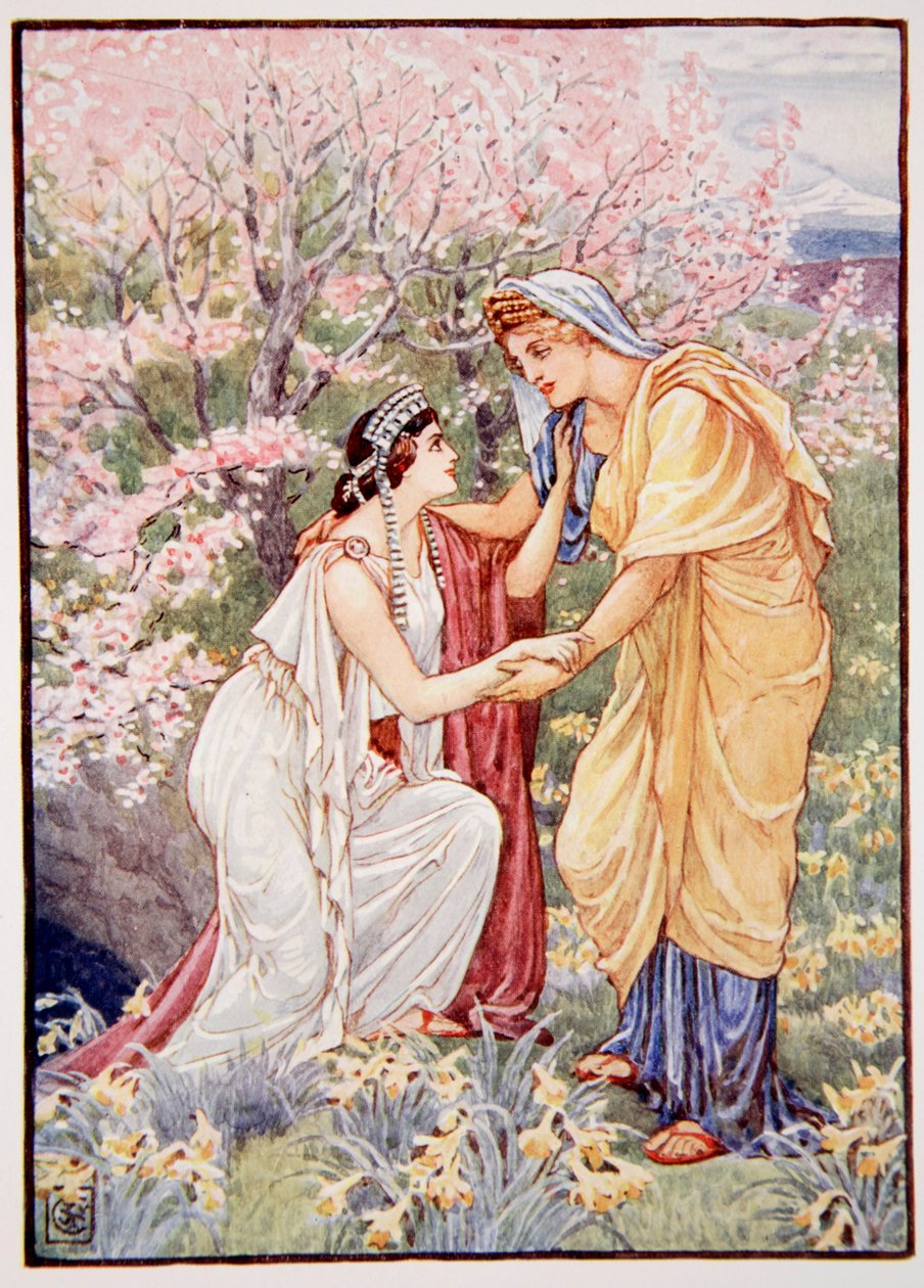デメテルは喜んだ、彼女の娘は彼女のそばにいたので、メアリーマクレガーによるギリシャの物語のイラスト、第1版、1913年（カラープリント） 作： ウォルター・クレーン