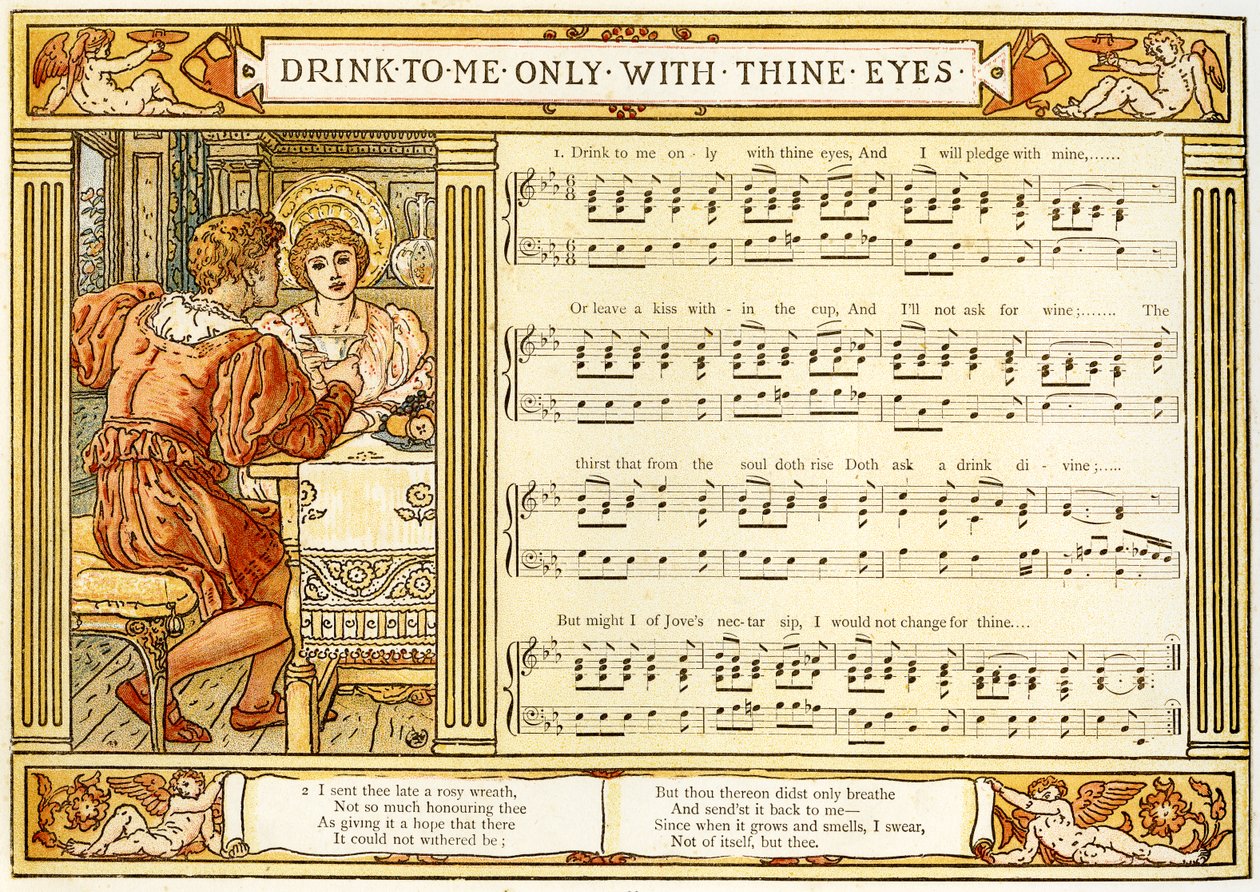 The Drink to Me Only With Thine Eyes」、「Pan-Pipes」の歌のイラスト、古歌の本、新しくアレンジされ、Theoの伴奏付き。 Marzials、ジョージ・ラウトレッジと息子によってロンドンで公開された、1 作： ウォルター・クレーン