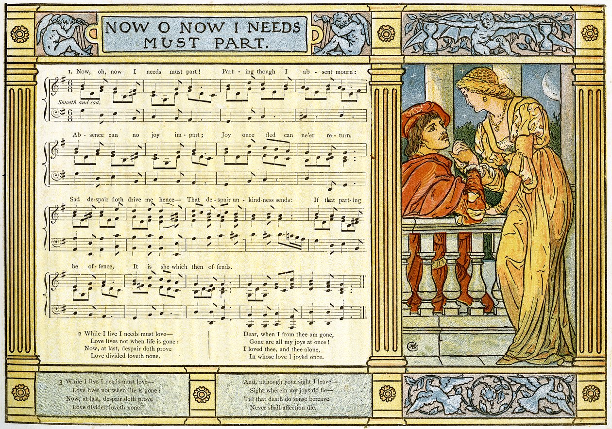 「Now、Oh、Now、I Needs Must Part」、「Pan-Pipes」の歌のイラスト、A Book of Old Songs、新しくアレンジされた、Theoの伴奏付き。 Marzials、George Routledge und Sons、18によってロンドンで公開 作： ウォルター・クレーン