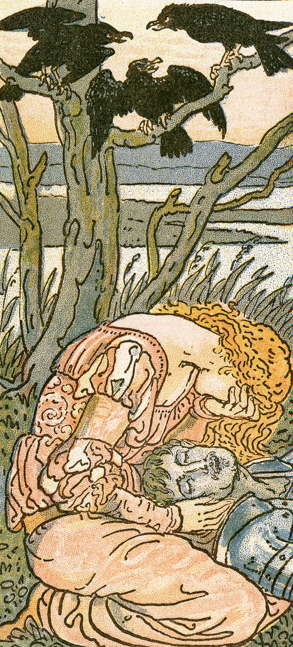 The Three Ravensの悲しき乙女、「Pan-Pipes」の歌のイラスト、A Book of Old Songs、新しくアレンジ、Theoの伴奏付き。 Marzials、George Routledge undによってロンドンで公開 作： ウォルター・クレーン