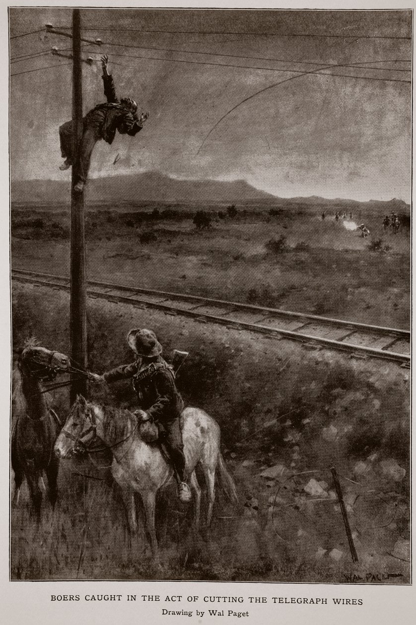 電信線を切断する行為で捕まったBoers 作： ウォルター・スタンレー・パジェット