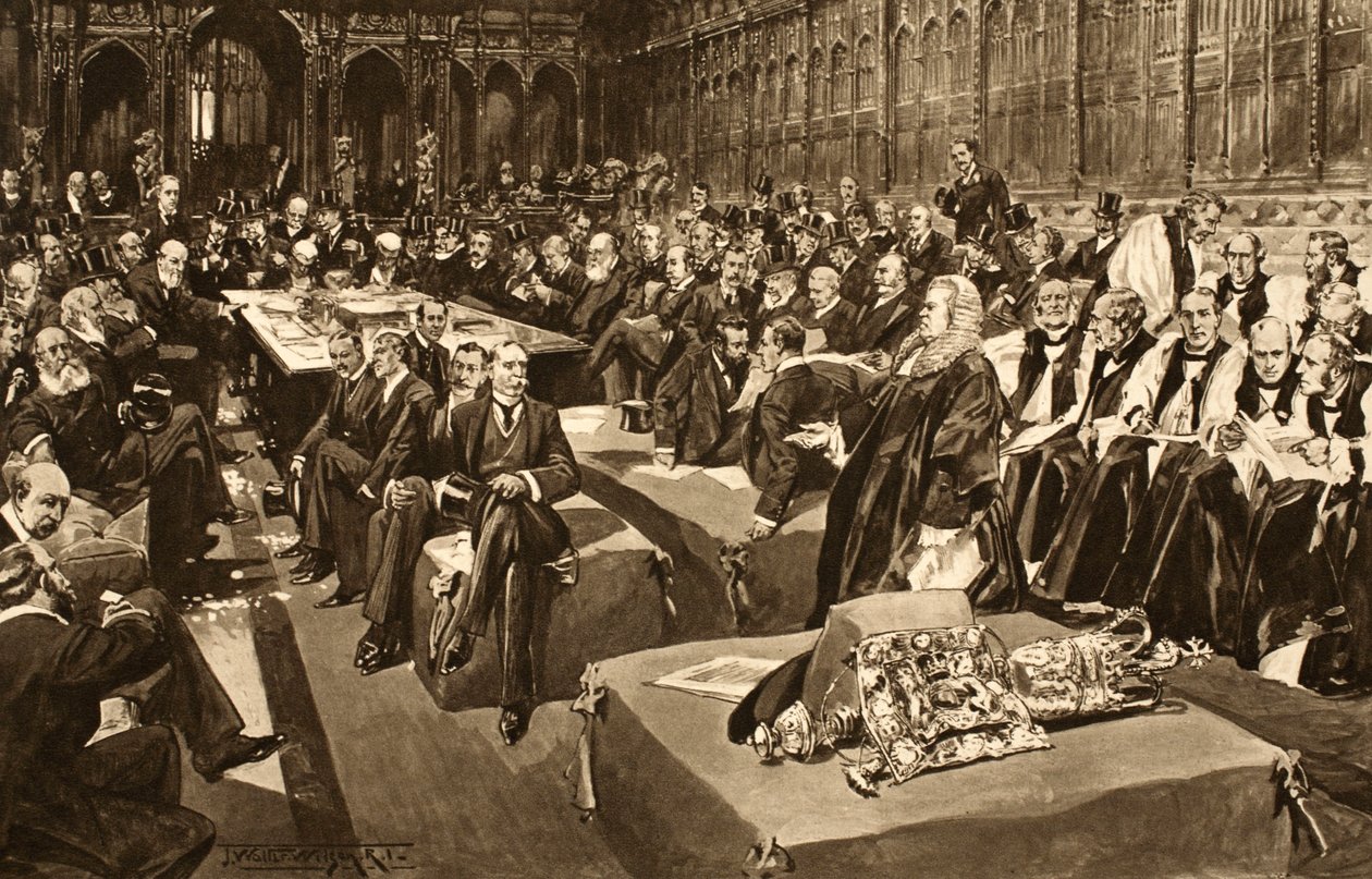 戴冠式の誓い-エドワード7世の最初の議会、 &39;The Illustrated London News&39;、1902年 作： トーマス・ウォルター・ウィルソン