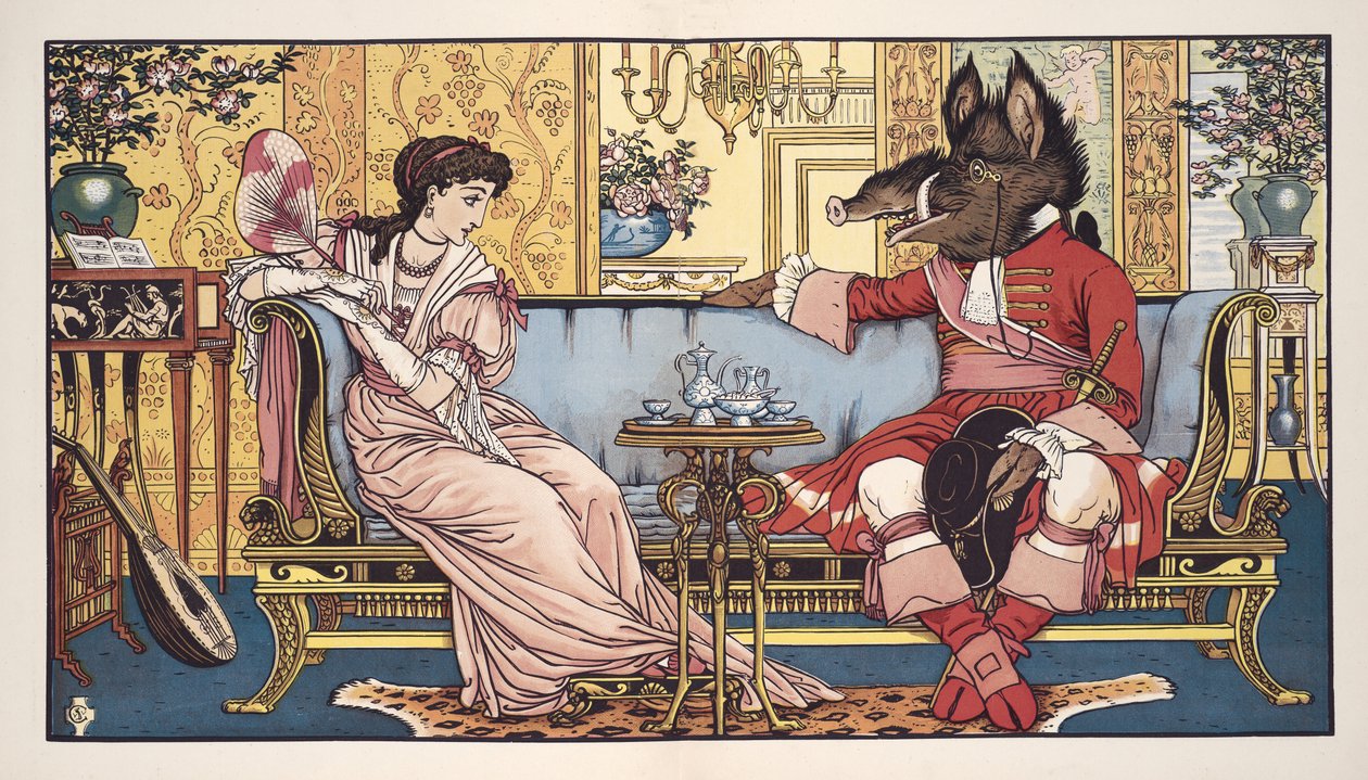 美女と野獣』（Pub.1874年（カラーリトグラフ版 作： ウォルター・クレーン