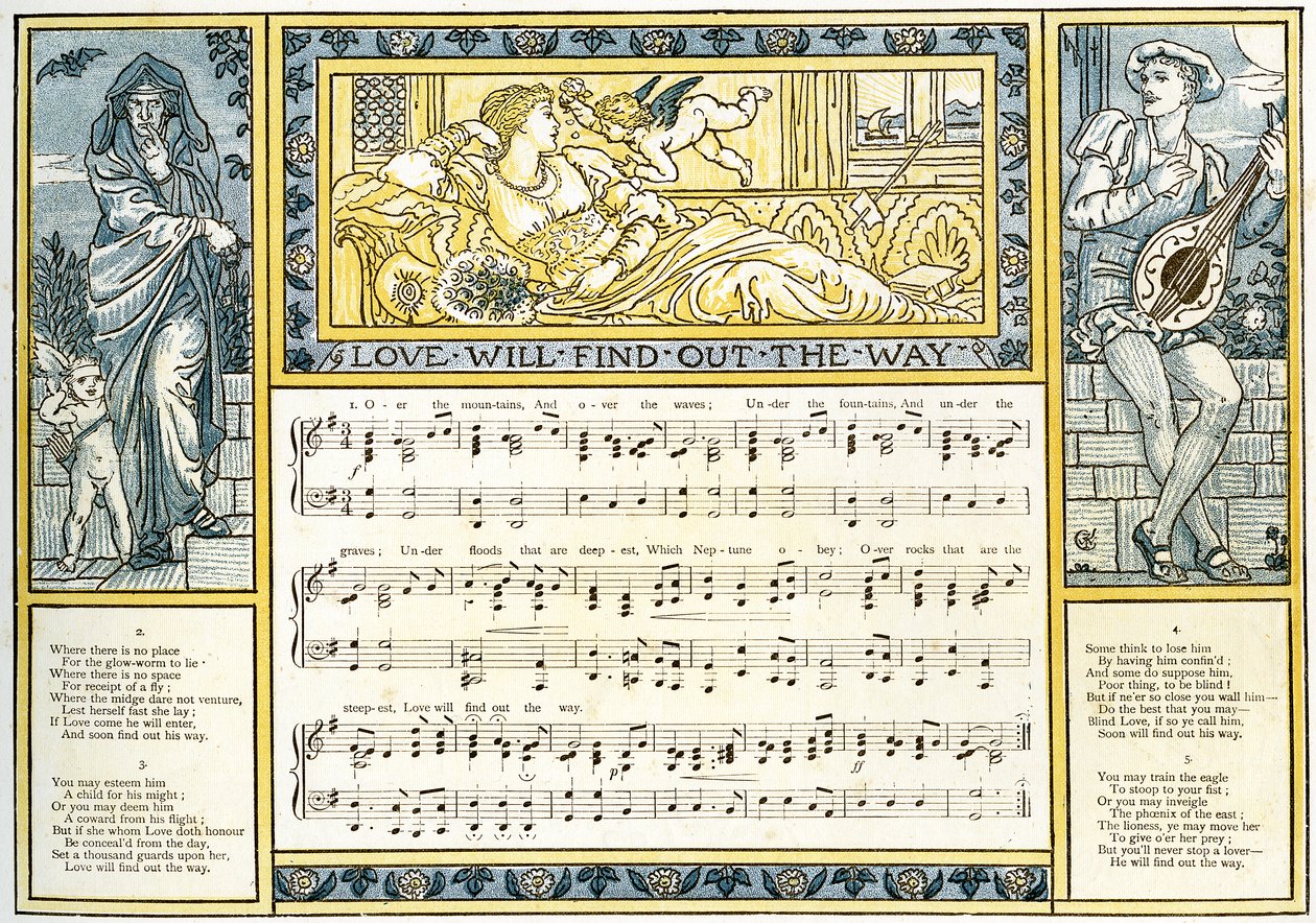 The Love Will Find Out the Way」、「Pan-Pipes」の歌のイラスト、A Book of Old Songs、新しくアレンジ、Theoによる伴奏付き。 Marzials、ジョージRoutledge und Sons、1884（c 作： ウォルター・クレーン