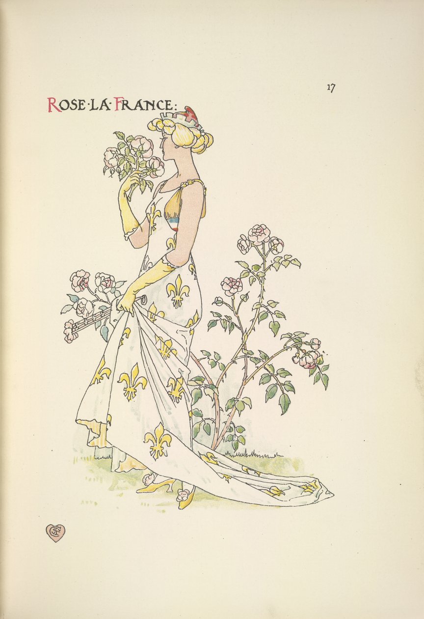 Rosa La França. Uma jovem cheirando um buquê de flores 作： ウォルター・クレーン