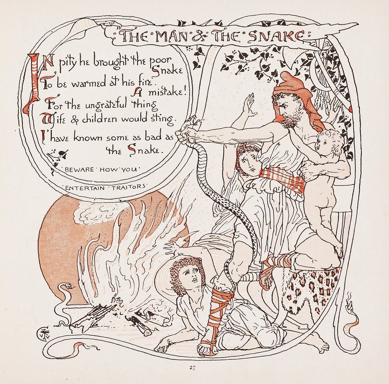The Man＆The Snake、illustration from Aesops Fables、pub。 1887 作： ウォルター・クレーン