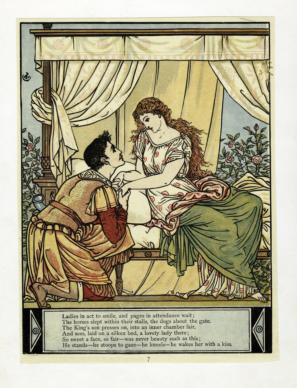 美女を目覚めさせる王子（『青髭の絵本』より1879年（カラーリトグラフ版 作： ウォルター・クレーン