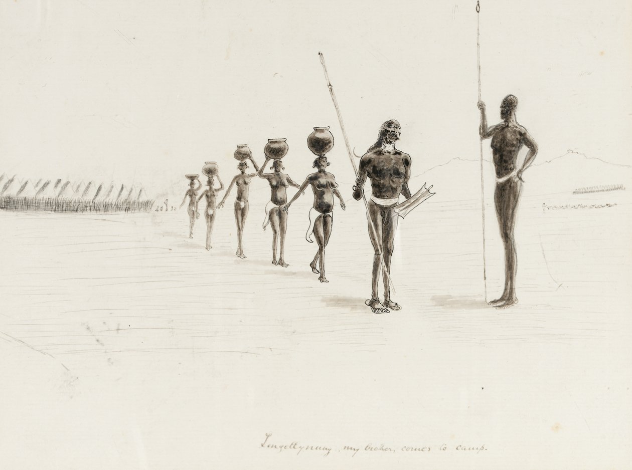 [弟がキャンプに来る（インク、鉛筆） 作： 