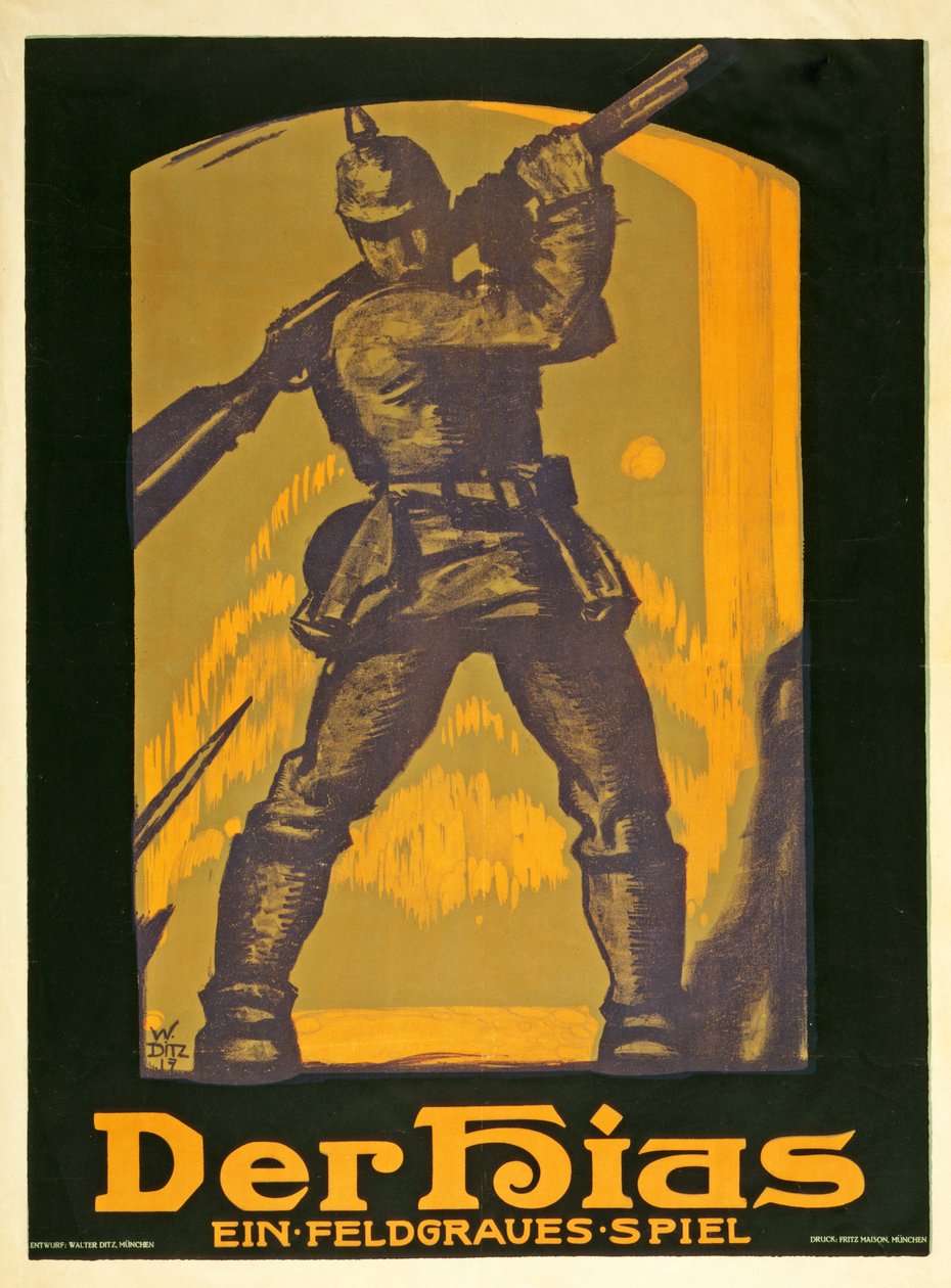 演劇の宣伝ポスター1917年に出版されたハインリッヒギラルドーネによるフィールドグレイゲーム、ハイアス 作： ウォルター・ディッツ