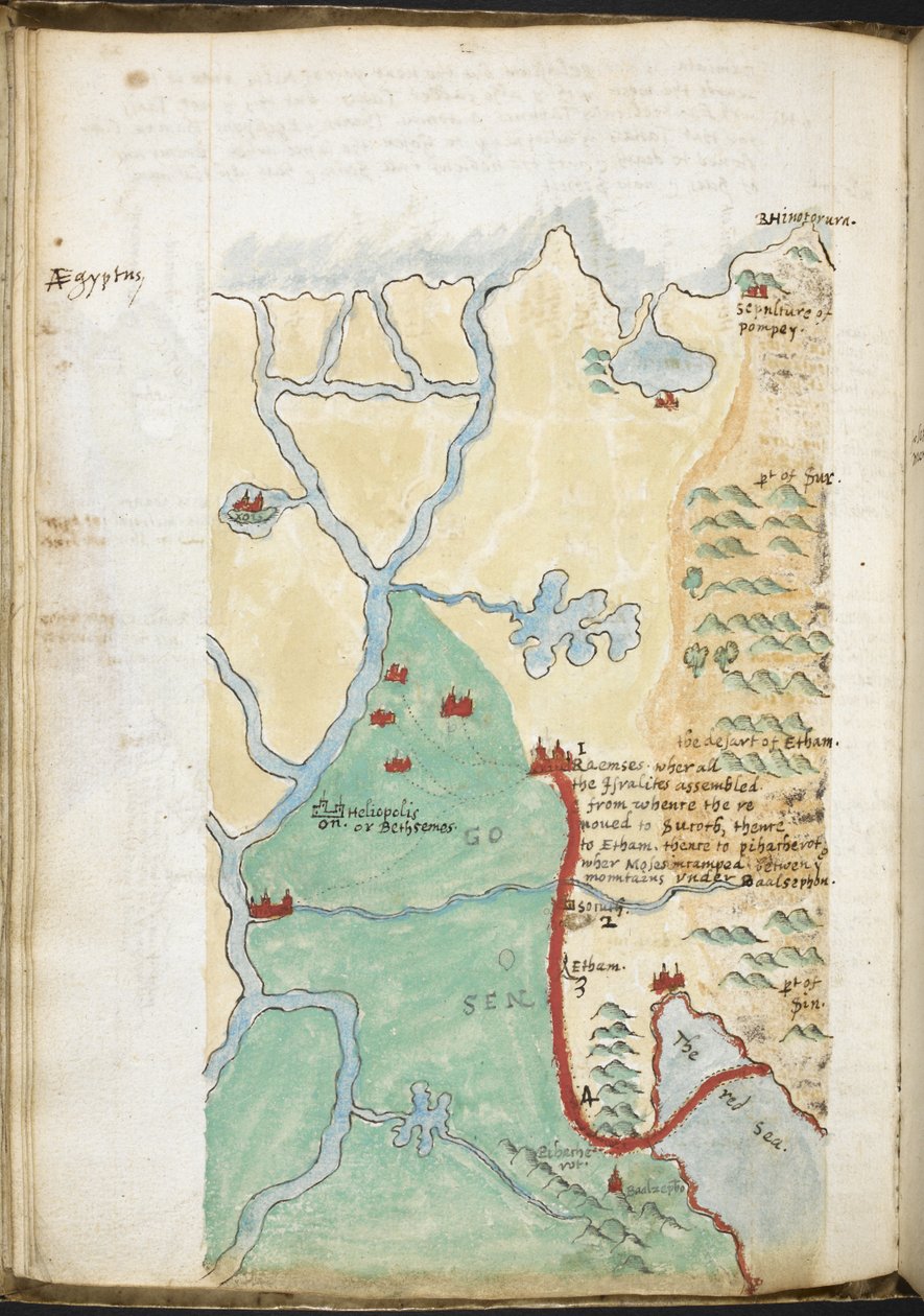 MS 57555、f.23v、北アフリカの地図、歴史的地名簿、図書館リストなどを含むノートから。 c.1606-08（紙に水彩） 作： ウォルター・ローリー