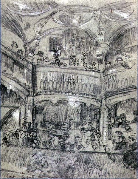 La Gaite Montparnasse, c.1907 (紙にチョーク) 作： ウォルター・リチャード・シッカート