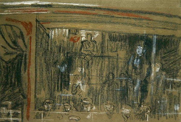 The Old Middlesex」の観客のための習作（クレヨン、ペン、インク、紙） 作： ウォルター・リチャード・シッカート