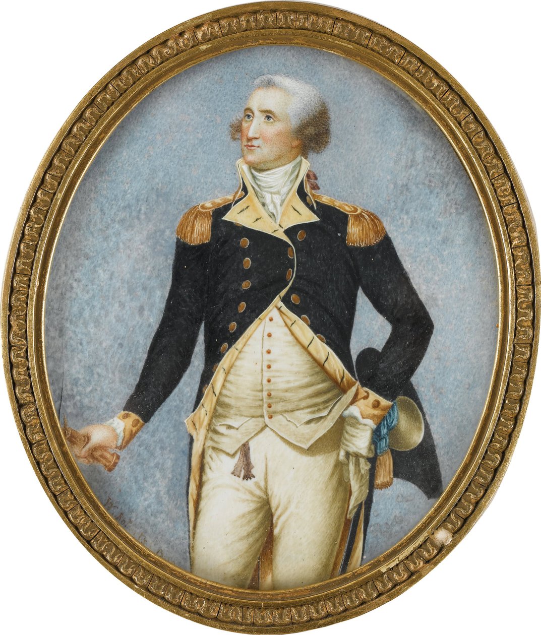ジョージ・ワシントン(1732-1799)の肖像、ロバートソン、ウォルター(1750-1801)作。水彩画、角にガッシュ 作： ウォルター・ロバートソン