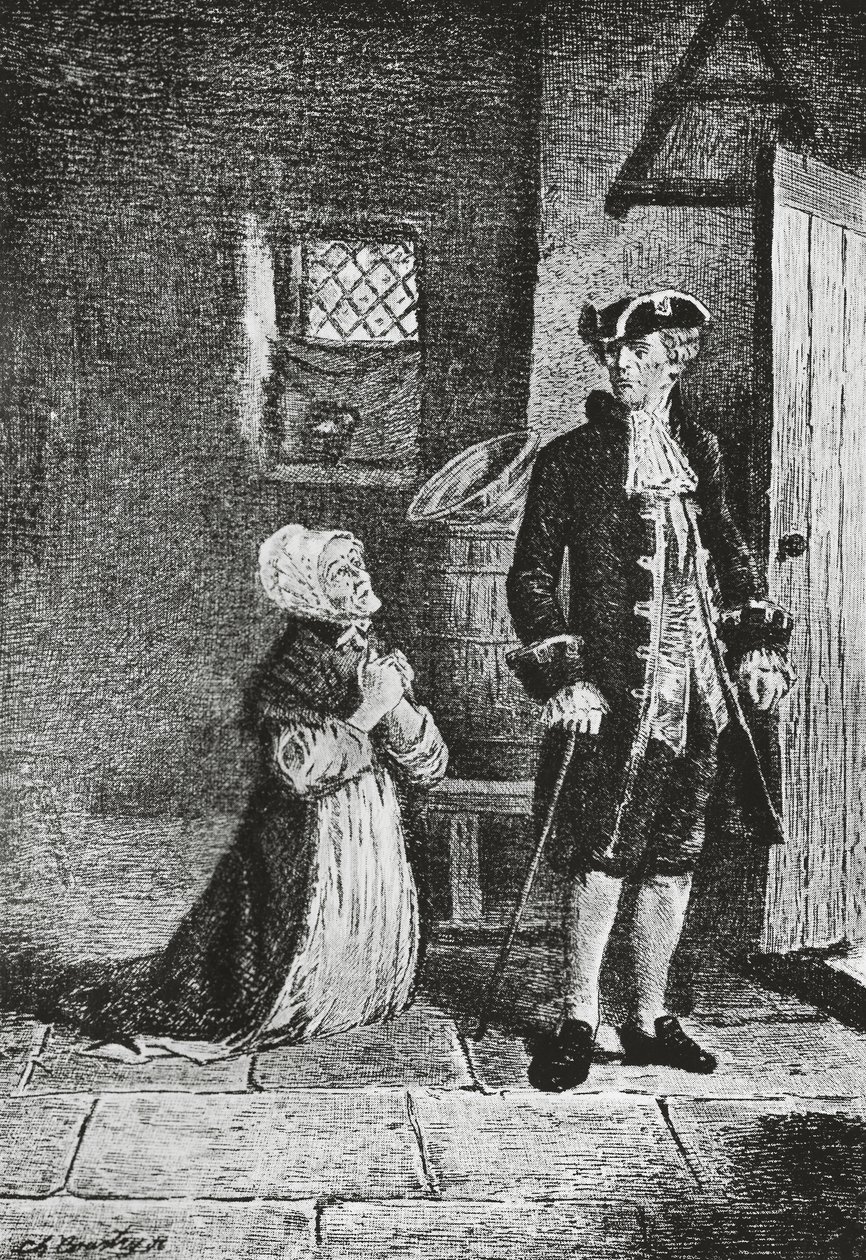 エルズペスとグレナラン卿、アンティークのイラスト、ウォルター スコット (1771-1832) による歴史小説、彫刻 作： ウォルター・スコット