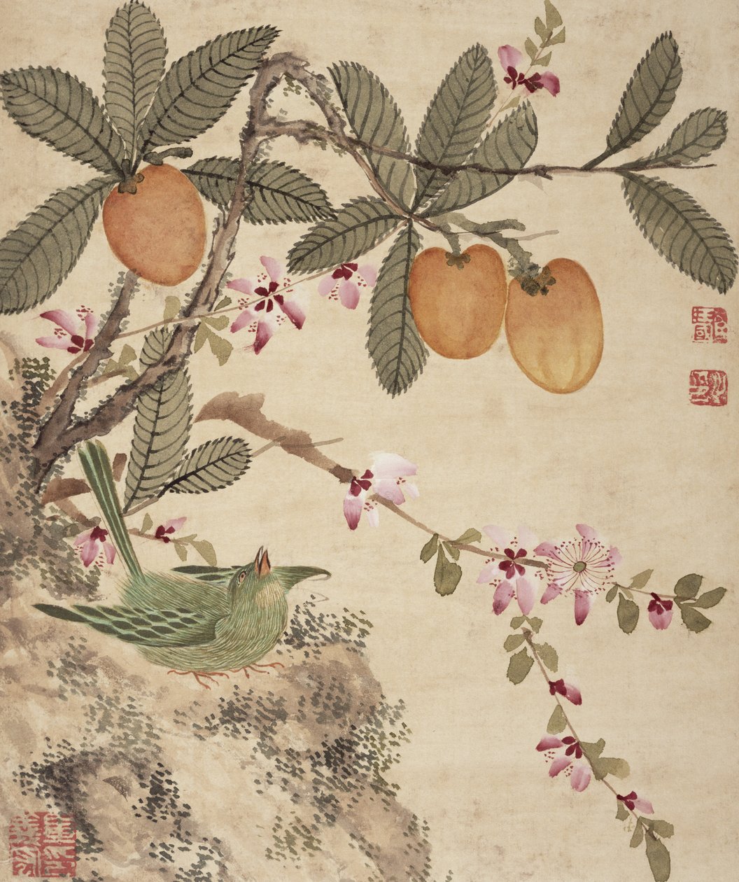19世紀後半の鳥と果物の一連の絵画の1つ 作： 王国甲