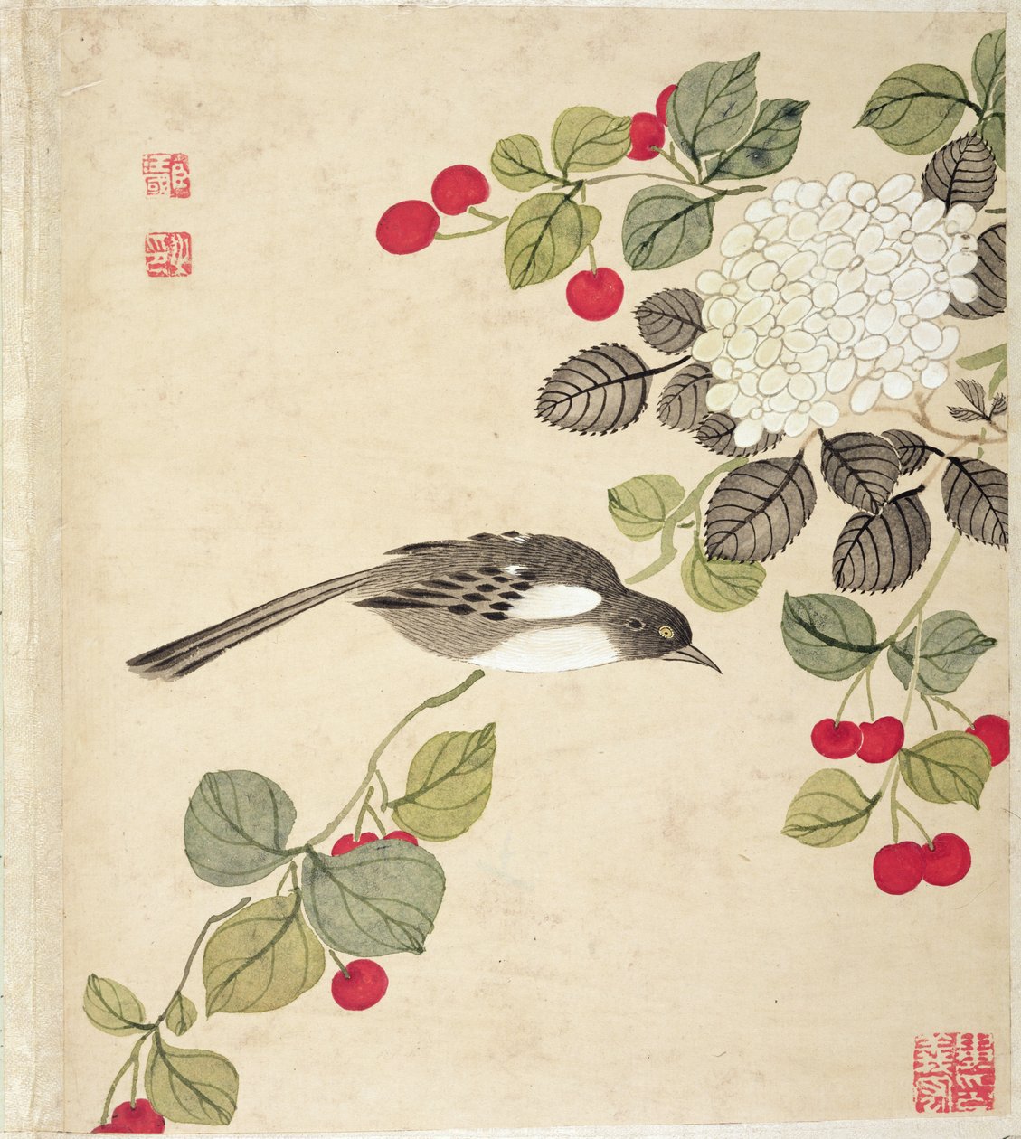 19世紀後半の鳥と果物の一連の絵画の1つ 作： 王国甲