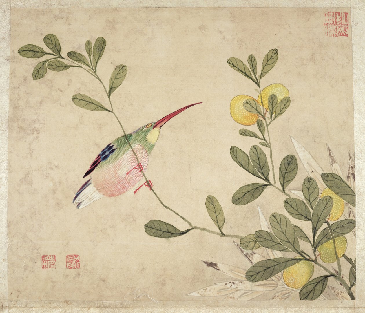19世紀後半の鳥と果物の一連の絵画の1つ 作： 王国甲