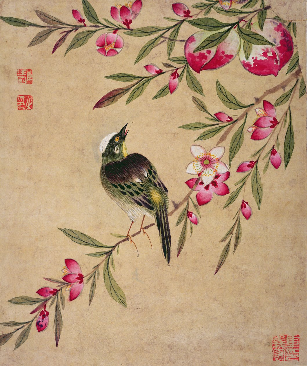 19世紀後半の鳥と果物の一連の絵画の1つ 作： 王国甲