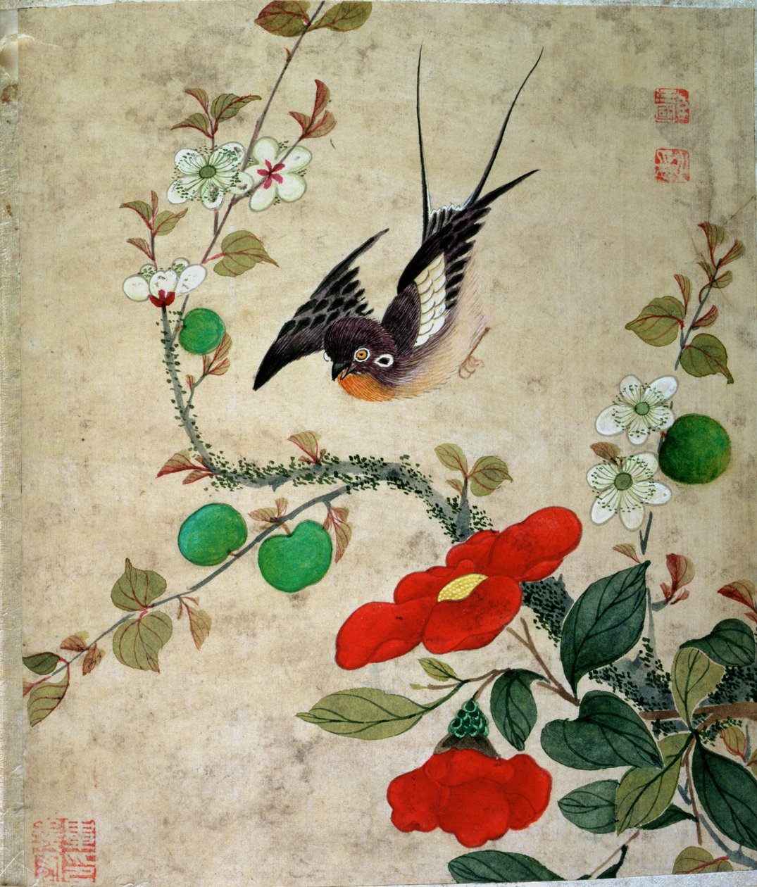 19世紀後半の鳥と果物の一連の絵画の1つ 作： 王国甲