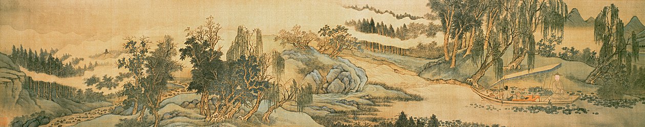 奥付の詩のある風景を描いた手巻き、ウィローブルックでの釣り、中国、1706年（142752も参照） 作： 王Hu
