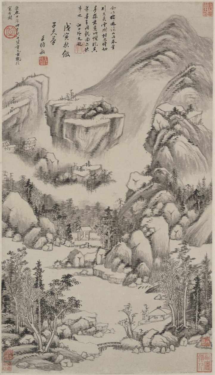 黄公望のスタイルの風景、掛け軸、1638 作： ワン・シミン