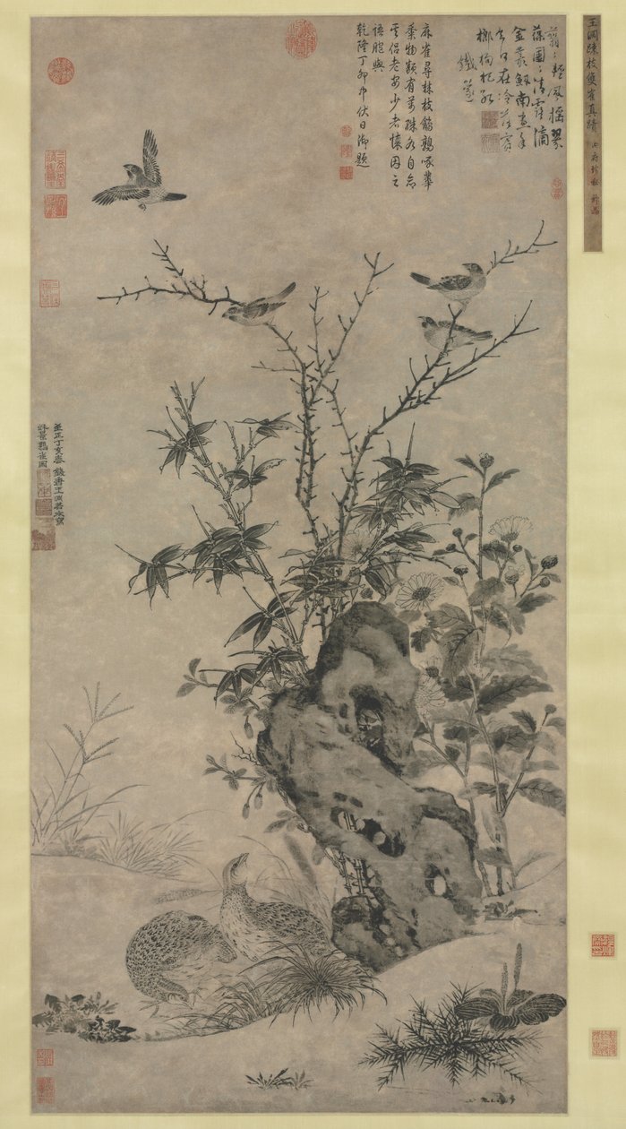ウズラとスズメの秋景色 作： 王源