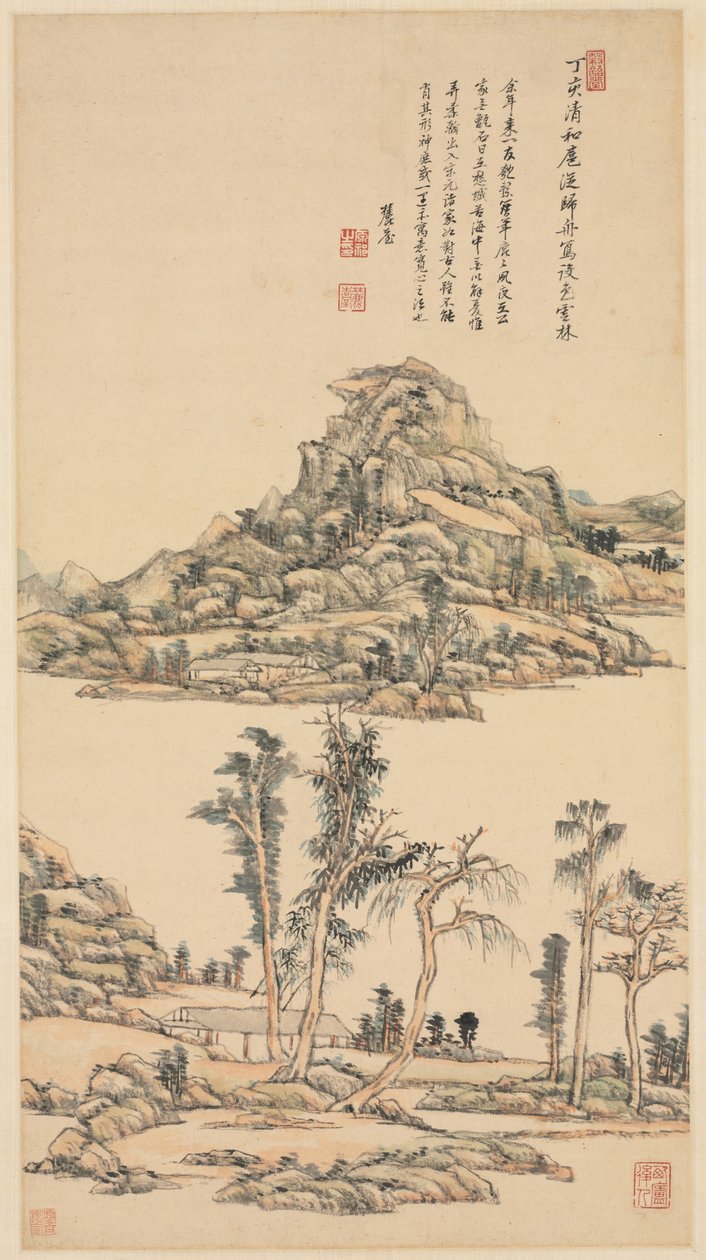 Ni Zanのカラースタイルの風景、1707年。 作： 王元旗
