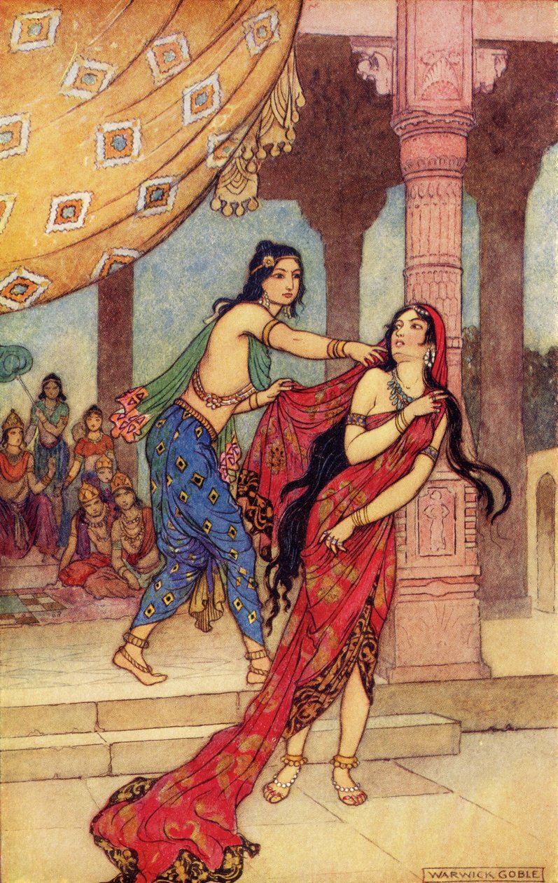 ドラウパディ女王の試練、ドナルドA.マッケンジーの「インド神話と伝説」のイラスト、1913年発行 作： ワーウィックゴーブル