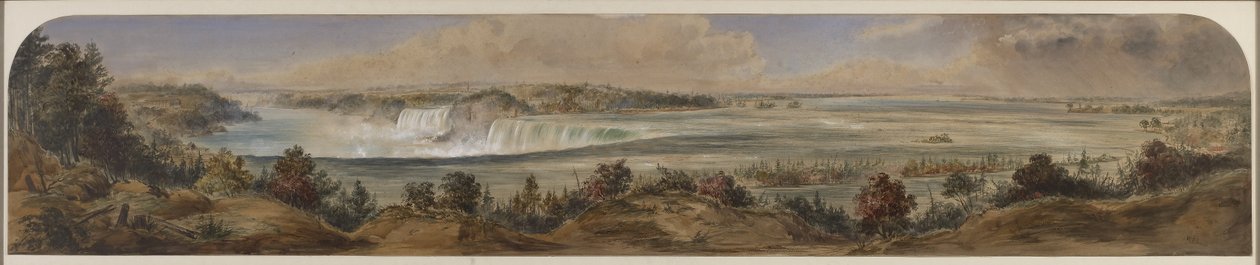 上からのナイアガラの滝の広大な眺め、1865年頃（紙にwc） 作： ワシントン・F・フレンド