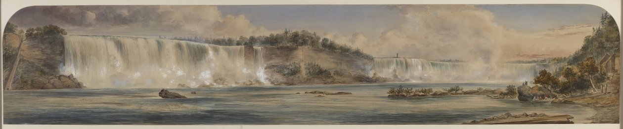 下からのナイアガラの滝の広大な眺め、1865年頃（紙にwc） 作： ワシントン・F・フレンド