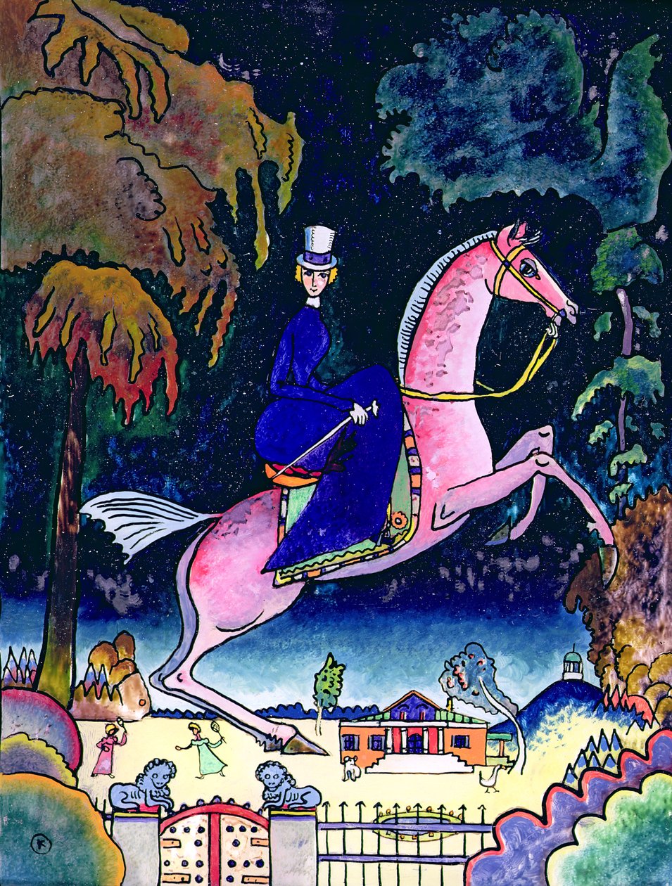 ライオンズのいるアマゾン、1918年（段ボールに油彩） 作： ワシリー・カンディンスキー