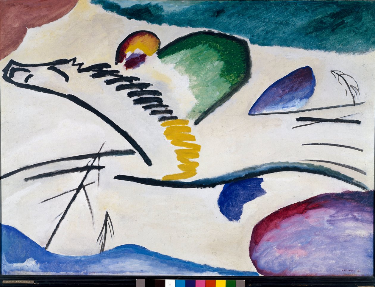Vassily Kandinsky（またはWassily KandinskiまたはKandinskij、1866-1944）による歌詞（先のとがった沈黙）の絵。 1911薄暗い。 94x130 cmロッテルダム、ボーイマンズファンベーニンゲン美術館 作： ワシリー・カンディンスキー
