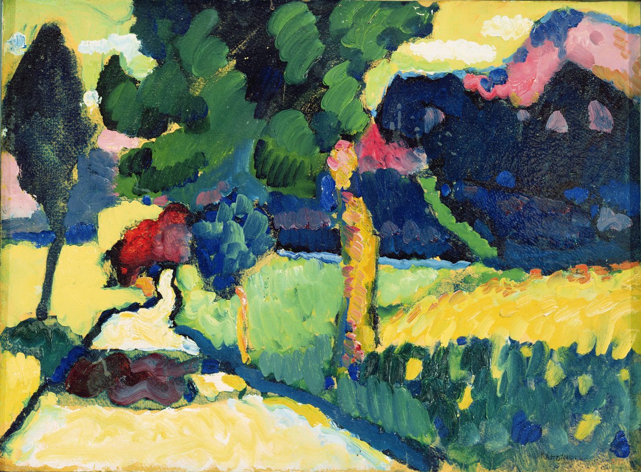 夏の風景、1909年（段ボールに油彩） 作： ワシリー・カンディンスキー