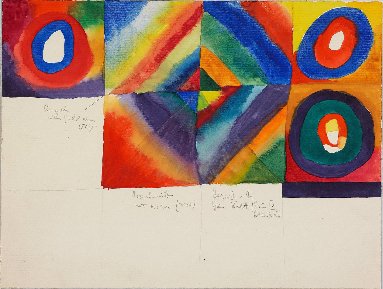 絵画技法に関する情報を含む色彩研究、1913年。 作： ワシリー・カンディンスキー