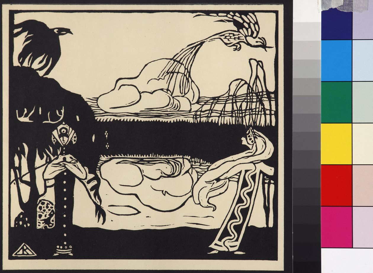 Deux oiseaux - Two Birds (Zwei Voegel), by Kandinsky, Wassily Vasilyevich (1866-1944).木版画 作： ワシリー・カンディンスキー