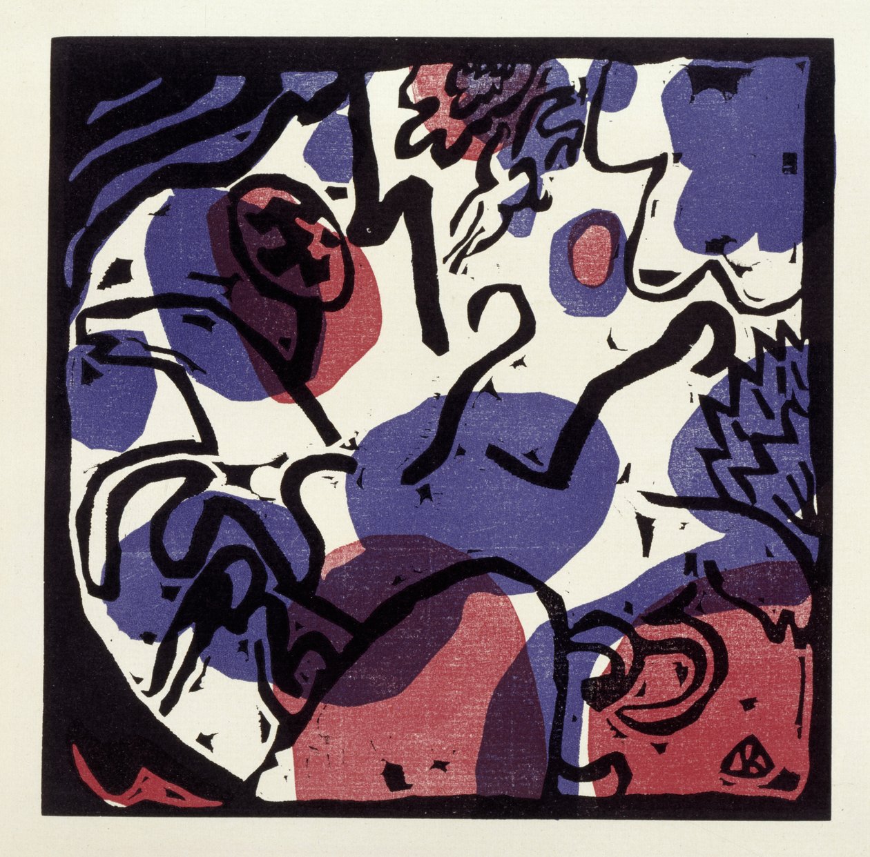 Drei Reiter in Rot, Blau und Schwarz (Illustration 20 aus: "Klänge", Einzelblatt) 作： ワシリー・カンディンスキー