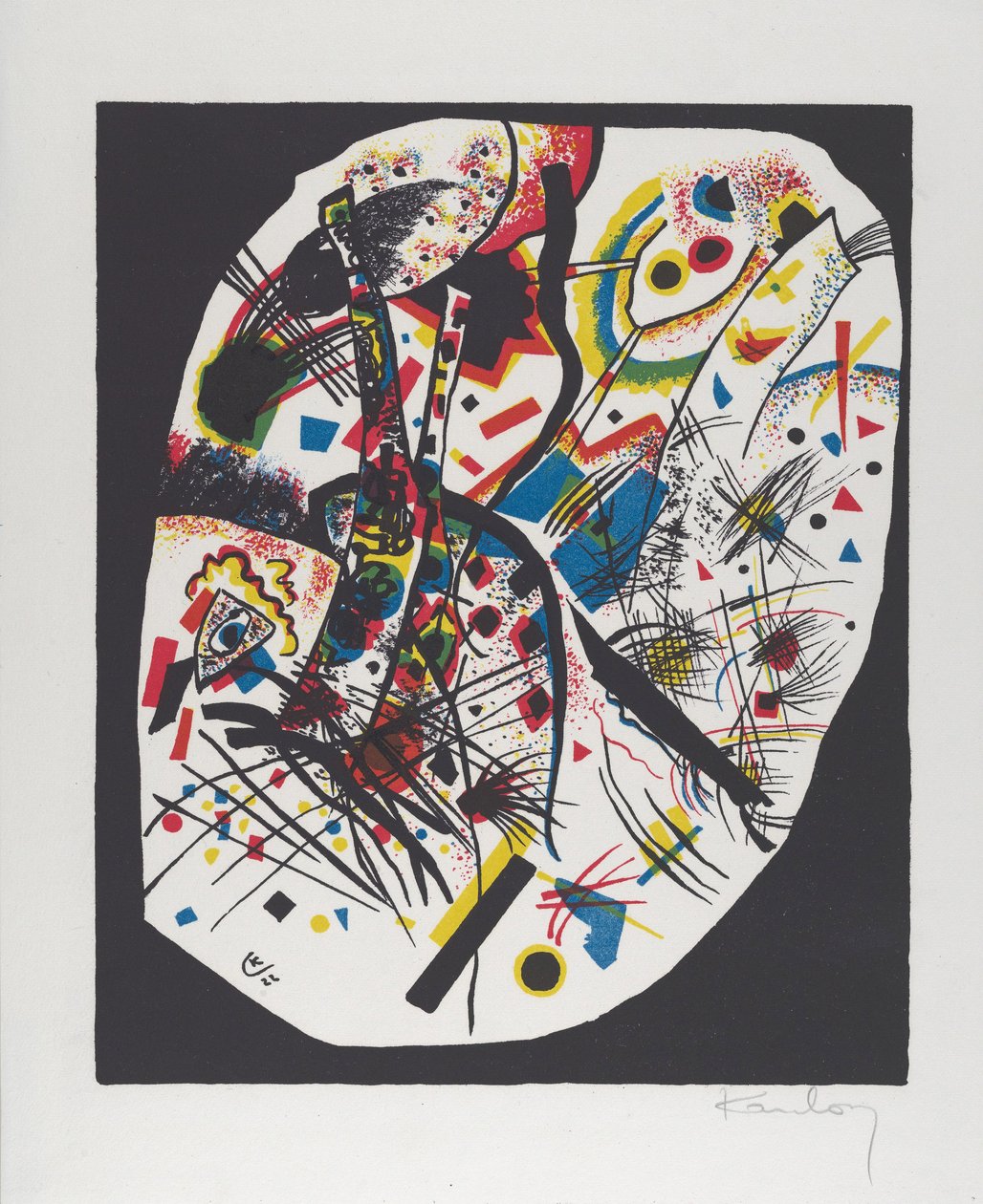 Kleine Welten III（Small Worlds III）、1922（赤、青、黄、黒のリトグラフ） 作： ワシリー・カンディンスキー