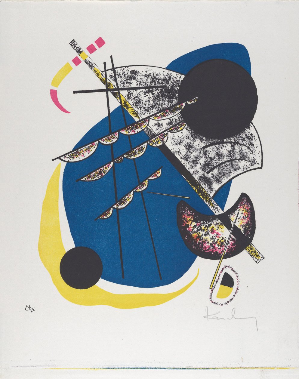 Kleine Welten II（Small Worlds II）、1922（黒、赤、青、黄色で印刷されたリトグラフ） 作： ワシリー・カンディンスキー
