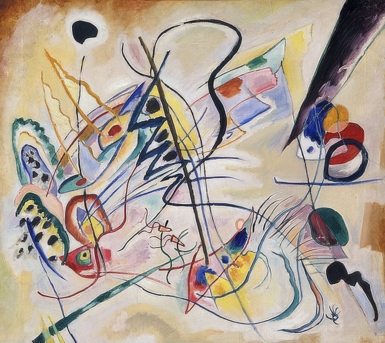 音楽序曲、バイオレットウェッジ。 1919 作： ワシリー・カンディンスキー
