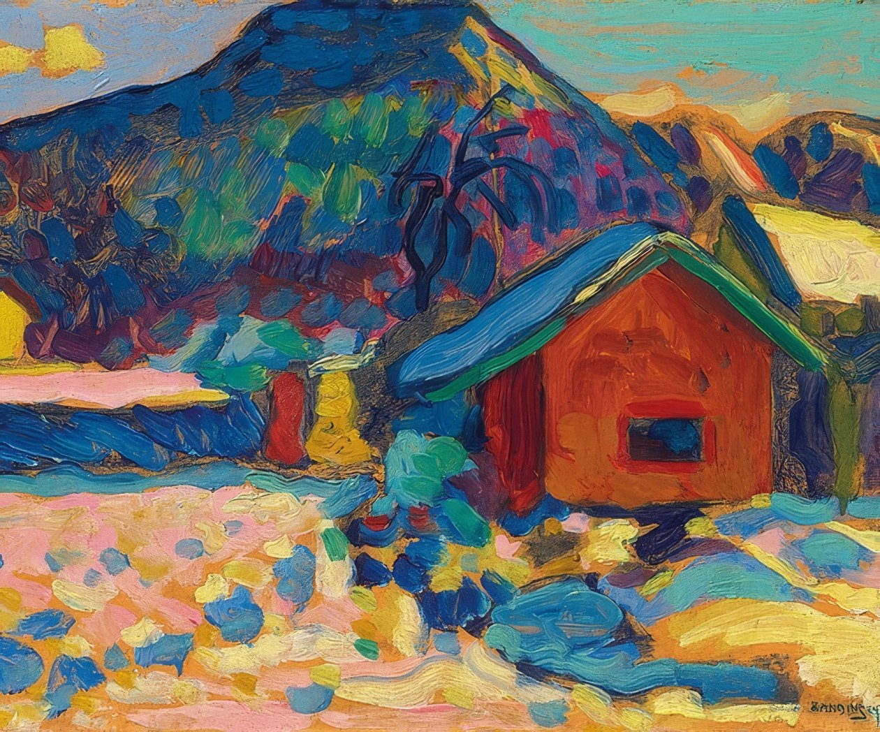 山で冬の勉強。 1908 作： ワシリー・カンディンスキー