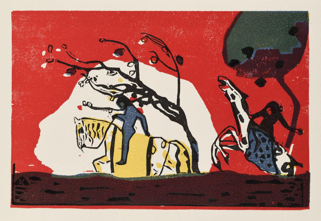 Zwei Reiter vor Rot 作： ワシリー・カンディンスキー